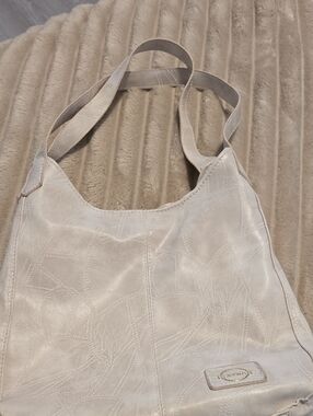 Pearl White Patchwork Shoulder Bag with Wide Strap